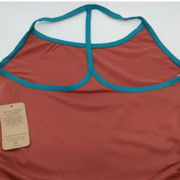 Threads 4 Thought T-Back Halter Maxi Dress Rusty Pink w Turquoise Trim MED - Picture 12 of 15